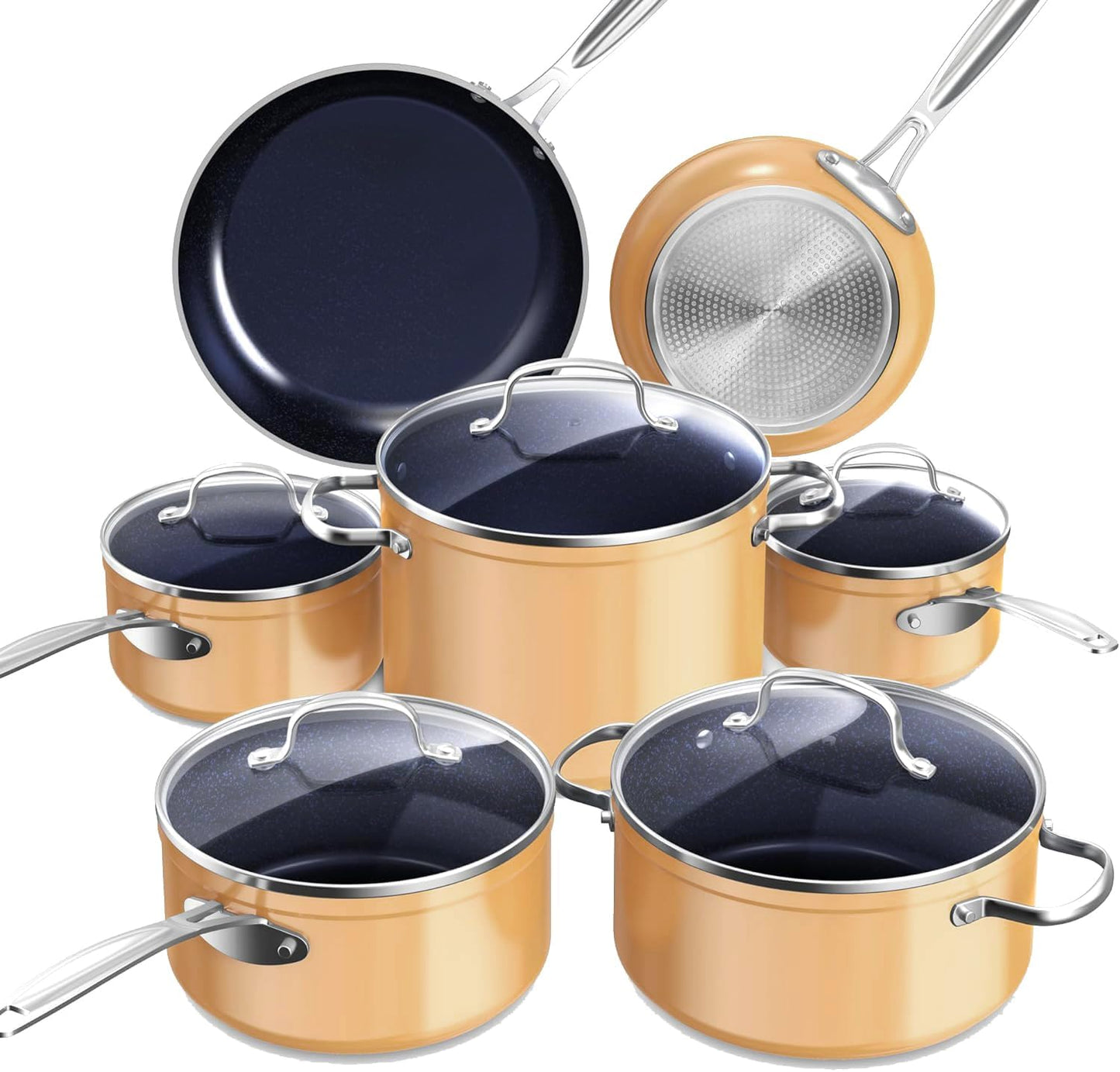 Blue Ceramic Nonstick Cookware Set with Diamond Infused Duralon Coating - PFAS Free, Scratch-Resistant, Induction Ready & Oven Safe