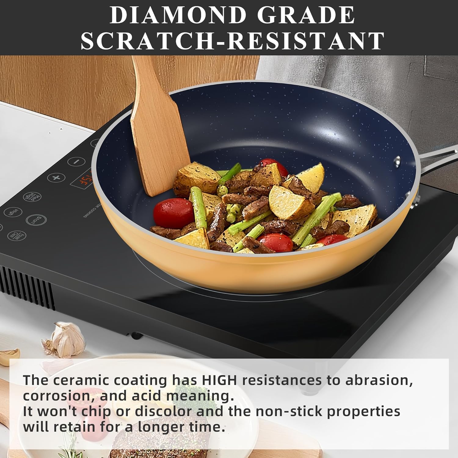 Blue Ceramic Nonstick Cookware Set with Diamond Infused Duralon Coating - PFAS Free, Scratch-Resistant, Induction Ready & Oven Safe