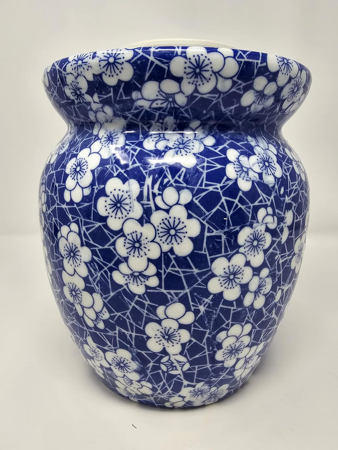 Blue Cherry Blossom Jingdezhen Porcelain Pickling Jar with 2 Lids - 14.5 IN Fermenting Kimchi Crock