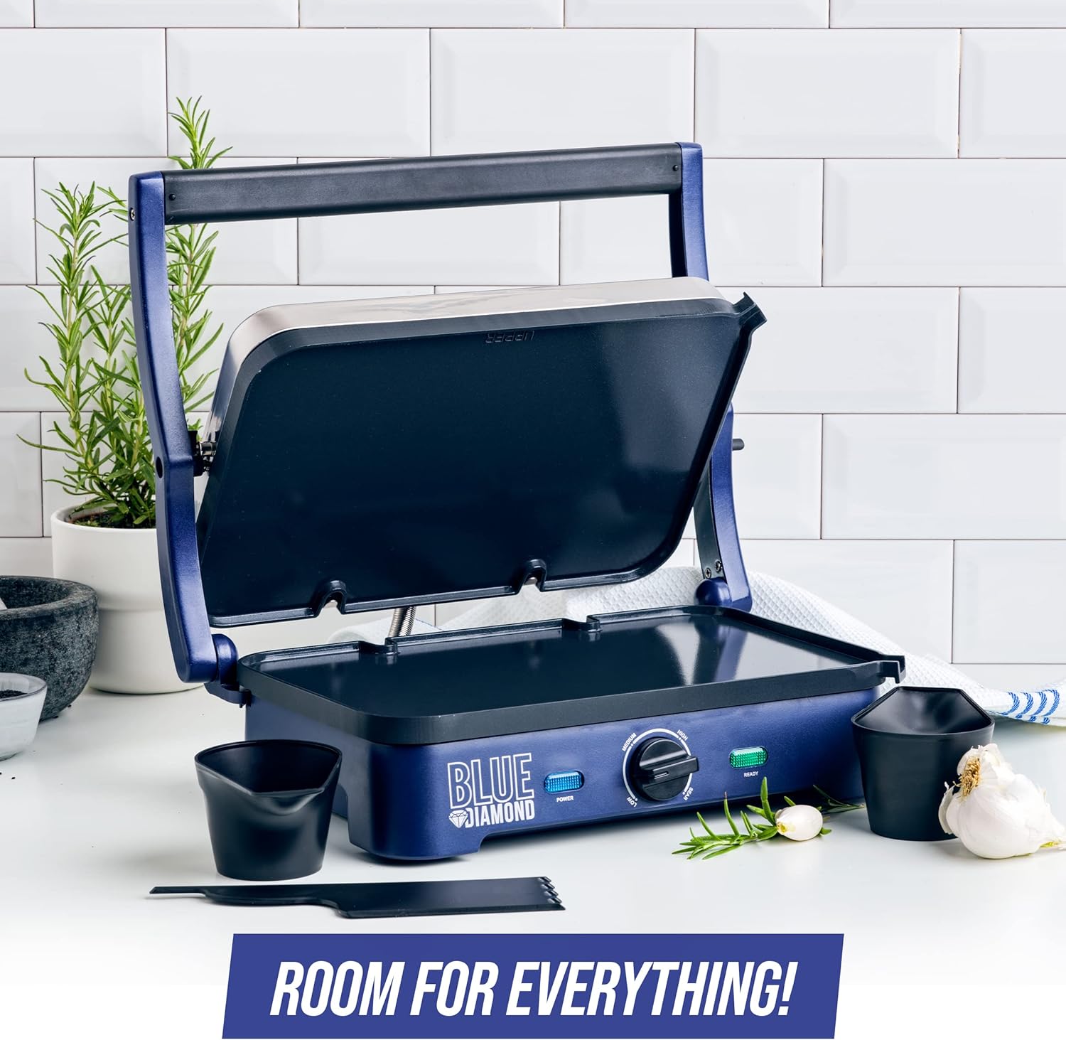 Blue Diamond Ceramic Nonstick Electric Sizzle Griddle with Removable Plates and Adjustable Temperature Control