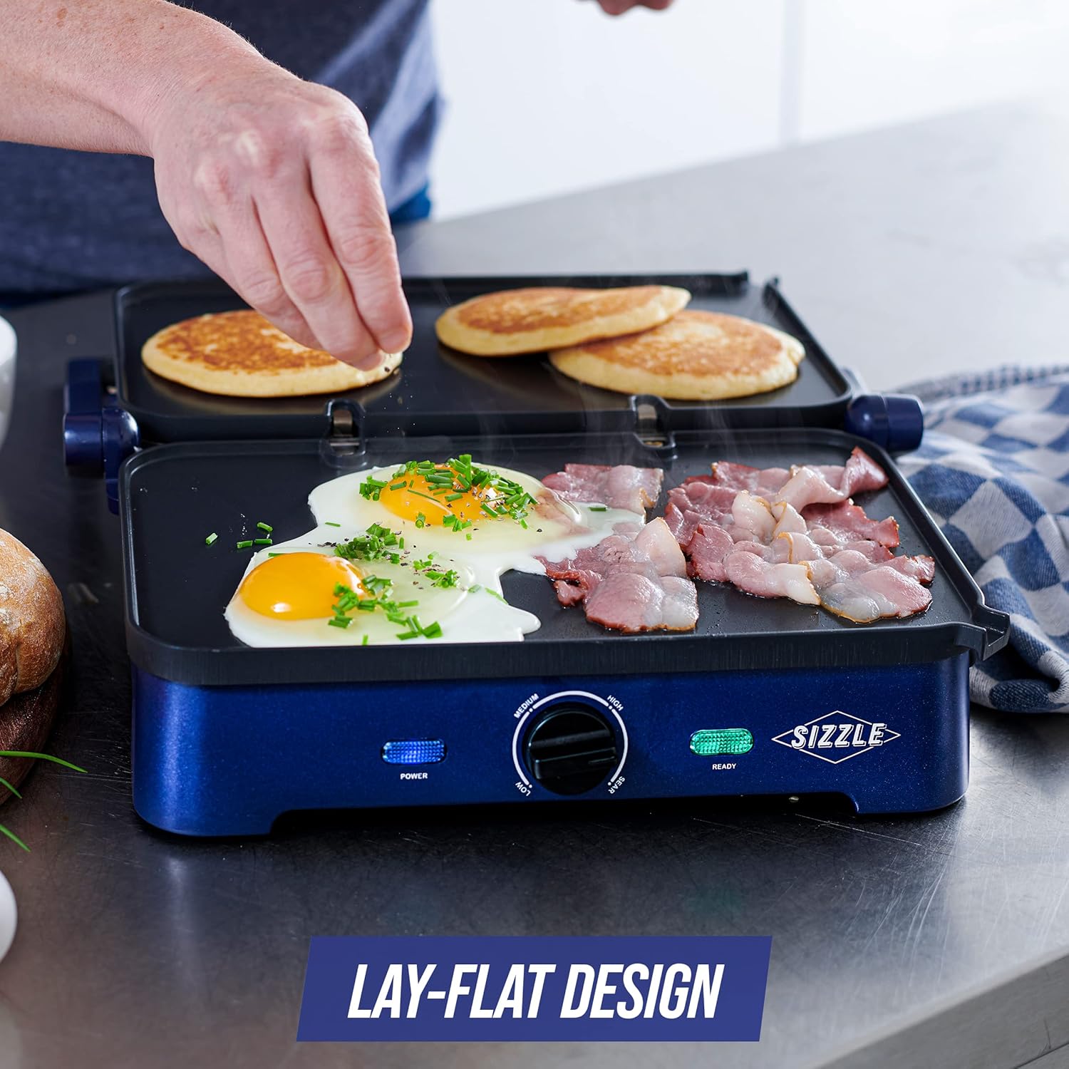 Blue Diamond Ceramic Nonstick Electric Sizzle Griddle with Removable Plates and Adjustable Temperature Control