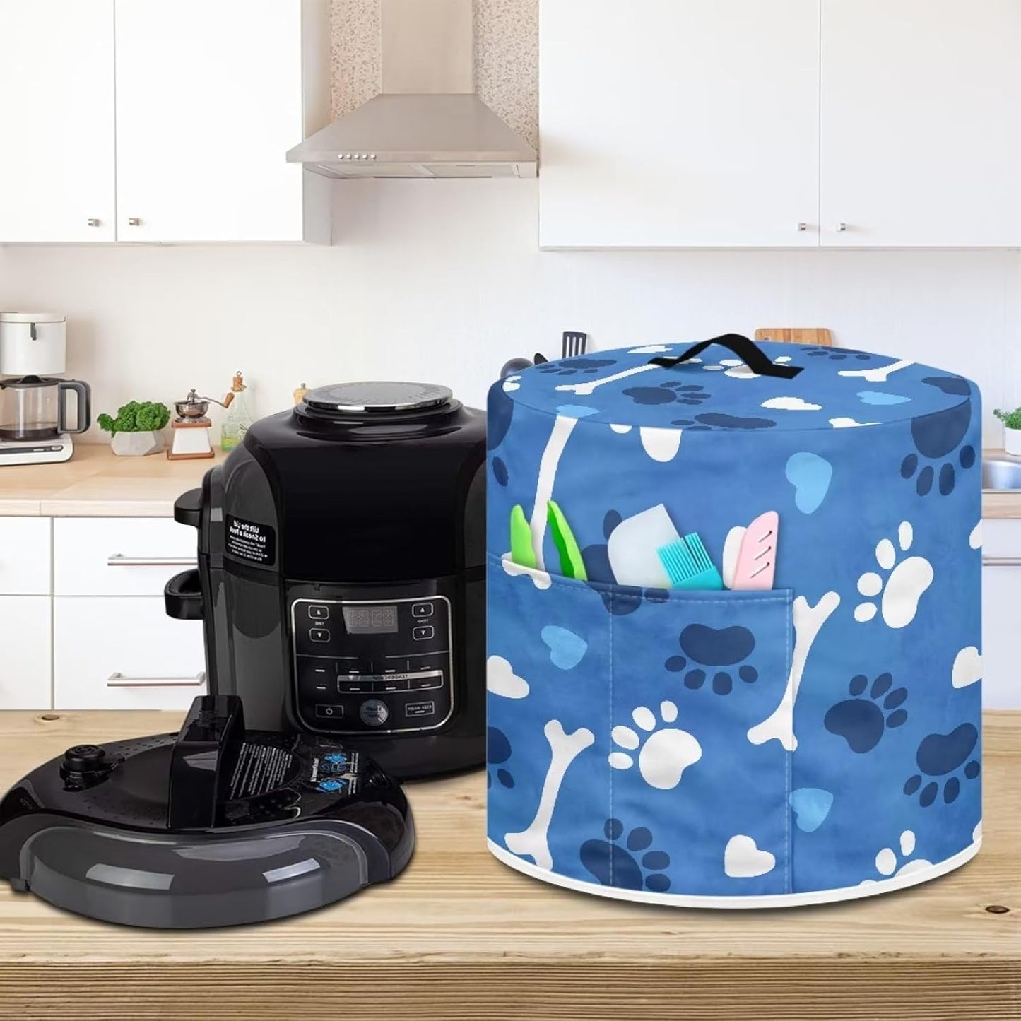 Blue Dog Paw Print Dust Cover for 6 Qt Instant Pot, Pressure Cooker & Air Fryer Cover with Pocket & Handle - Medium Size - Talayituse