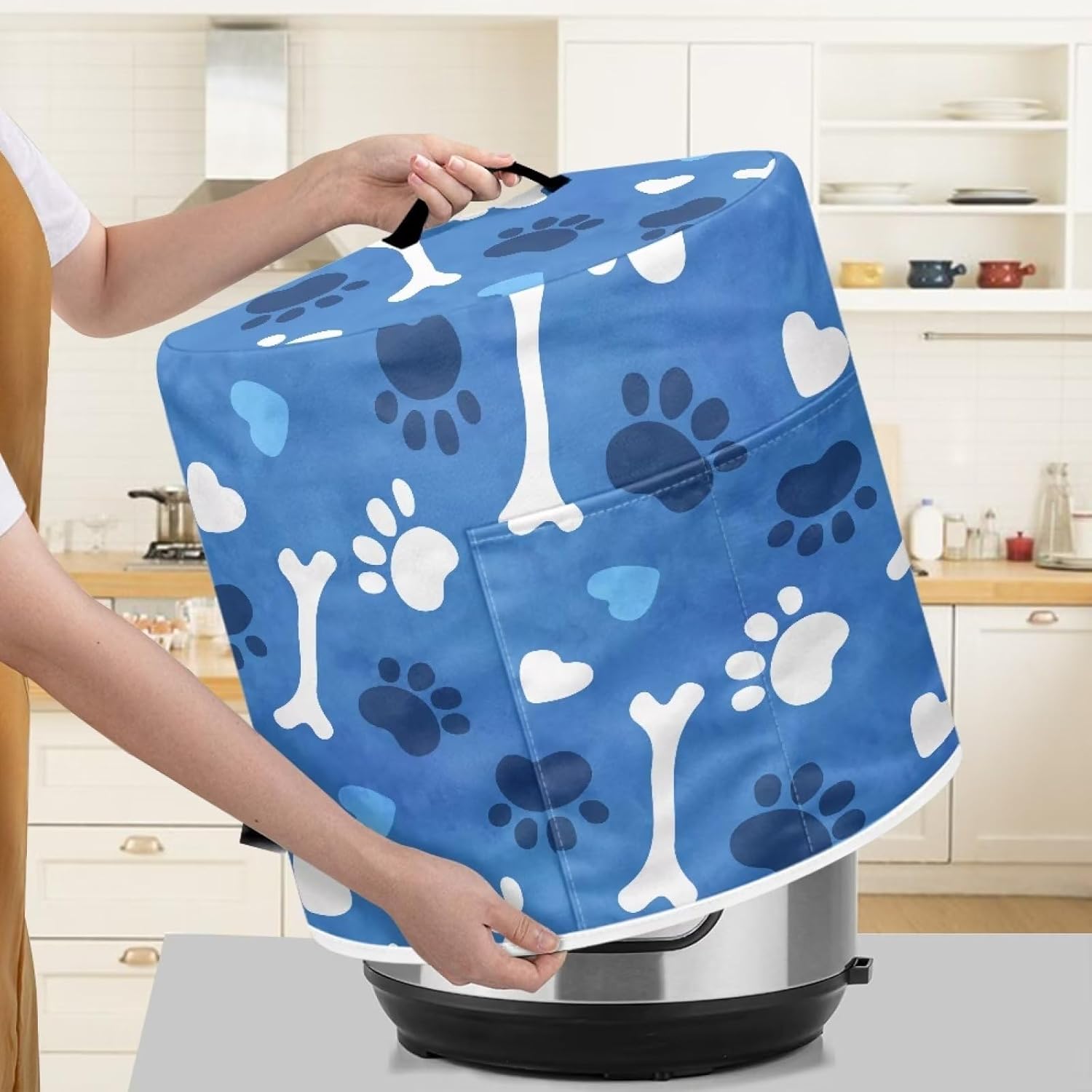 Blue Dog Paw Print Dust Cover for 6 Qt Instant Pot, Pressure Cooker & Air Fryer Cover with Pocket & Handle - Medium Size - Talayituse