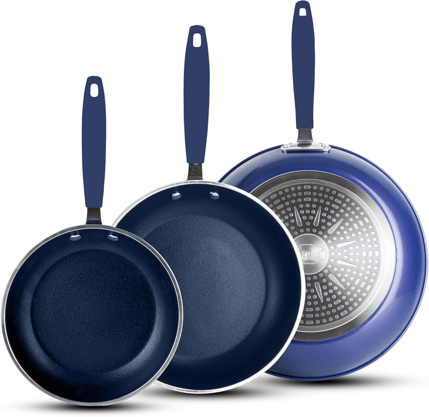 Blue Granitestone 3 Piece Non-Stick Frying Pans Set - 8/10/12 Inch Skillets for Cooking - Induction Cookware, Dishwasher/Oven Safe