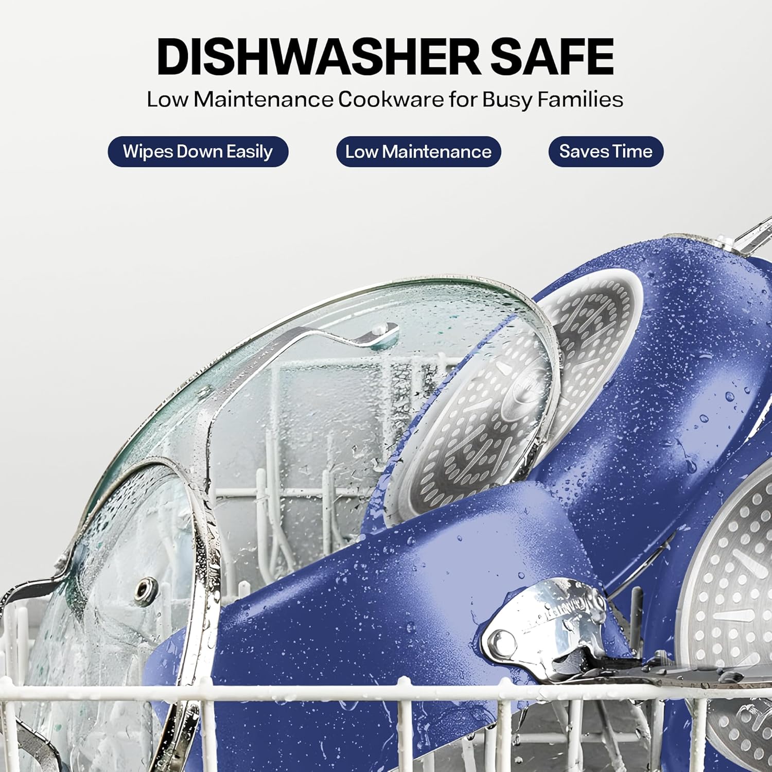 Blue Granitestone 3 Piece Non-Stick Frying Pans Set - 8/10/12 Inch Skillets for Cooking - Induction Cookware, Dishwasher/Oven Safe