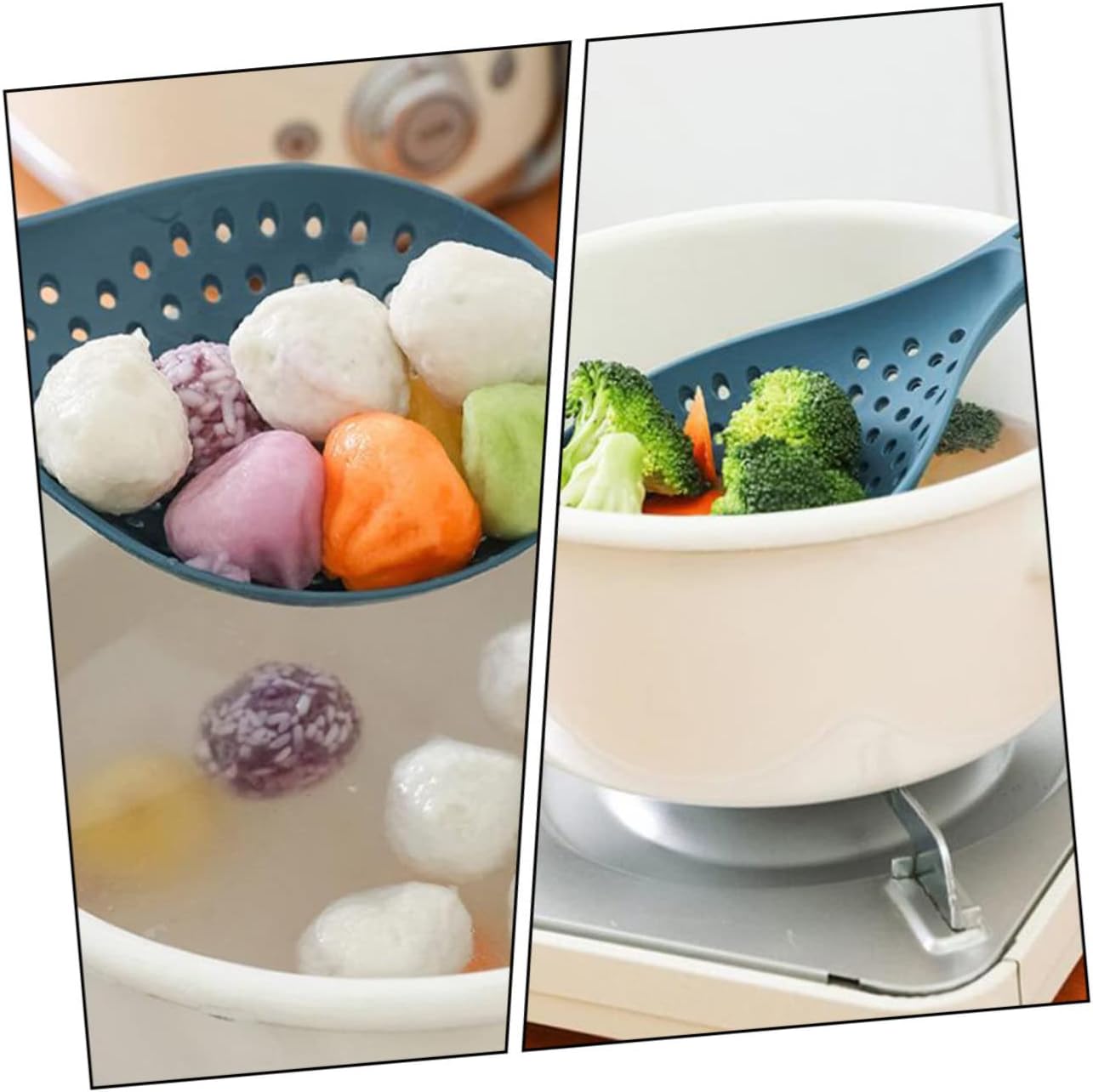 Blue Pp Kitchen Spoon Filter Set for Cooking and Steaming - 2pcs Ladle Strainer for Pasta, Noodles, and Juices