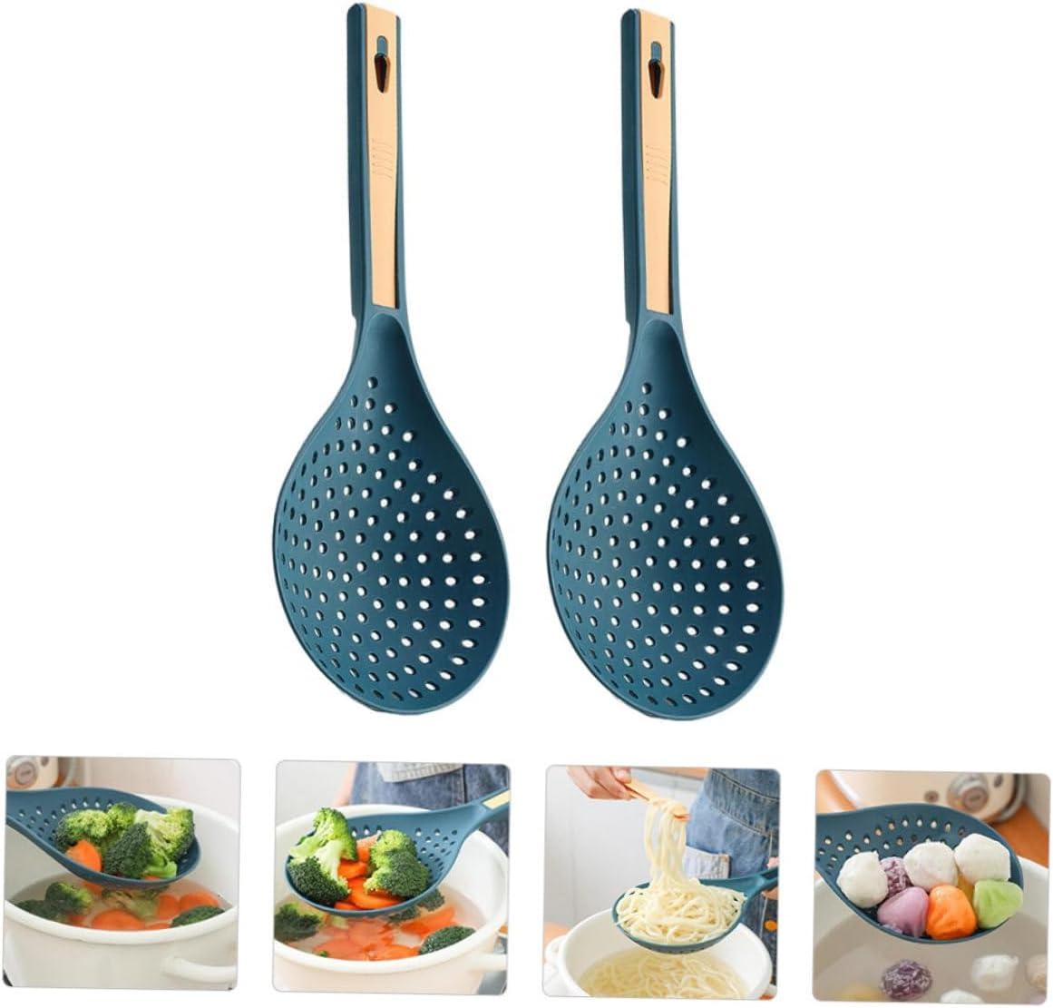Blue Pp Kitchen Spoon Filter Set for Cooking and Steaming - 2pcs Ladle Strainer for Pasta, Noodles, and Juices