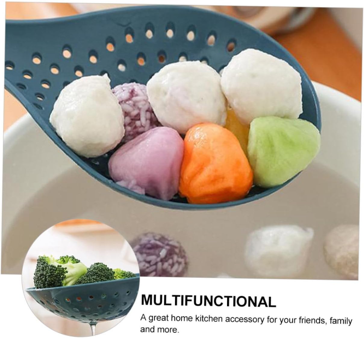 Blue Pp Kitchen Spoon Filter Set for Cooking and Steaming - 2pcs Ladle Strainer for Pasta, Noodles, and Juices