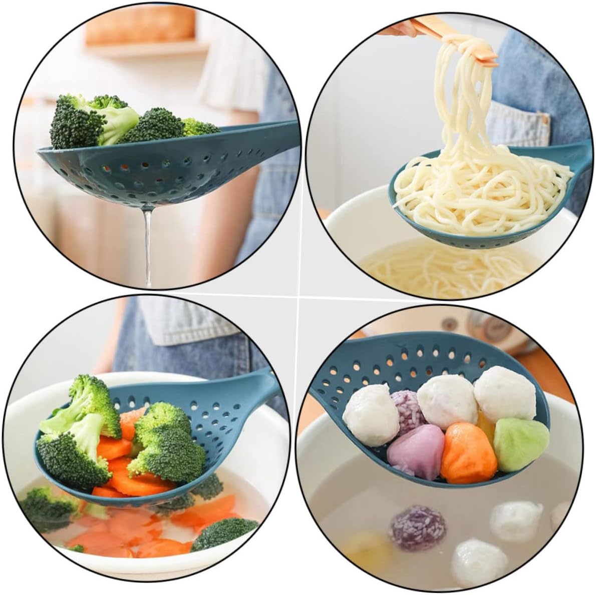 Blue Pp Kitchen Spoon Filter Set for Cooking and Steaming - 2pcs Ladle Strainer for Pasta, Noodles, and Juices