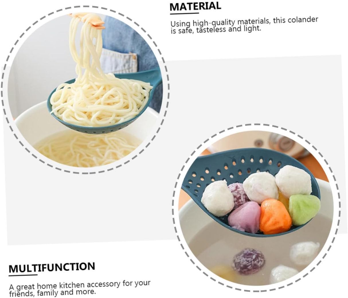 Blue Pp Kitchen Spoon Filter Set for Cooking and Steaming - 2pcs Ladle Strainer for Pasta, Noodles, and Juices