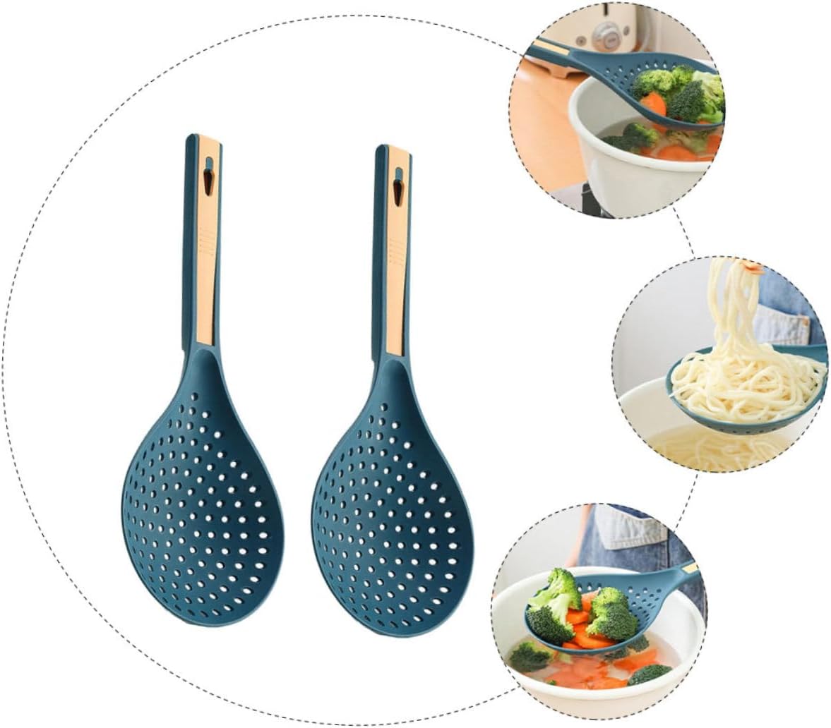 Blue Pp Kitchen Spoon Filter Set for Cooking and Steaming - 2pcs Ladle Strainer for Pasta, Noodles, and Juices