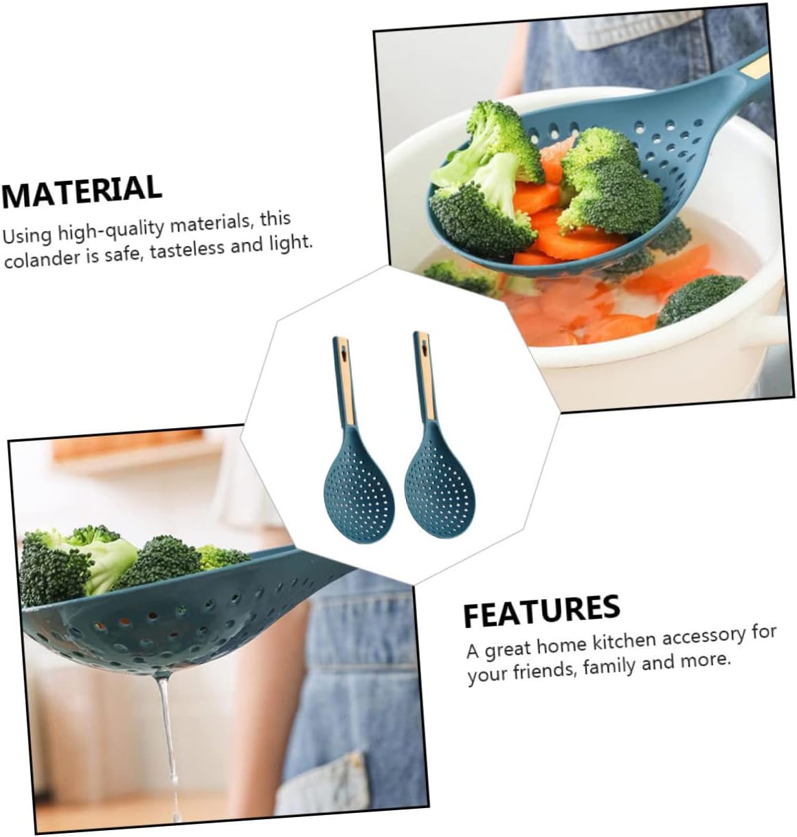 Blue Pp Kitchen Spoon Filter Set for Cooking and Steaming - 2pcs Ladle Strainer for Pasta, Noodles, and Juices