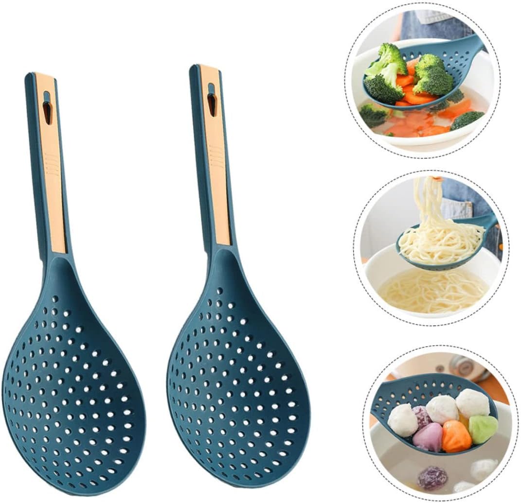 Blue Pp Kitchen Spoon Filter Set for Cooking and Steaming - 2pcs Ladle Strainer for Pasta, Noodles, and Juices