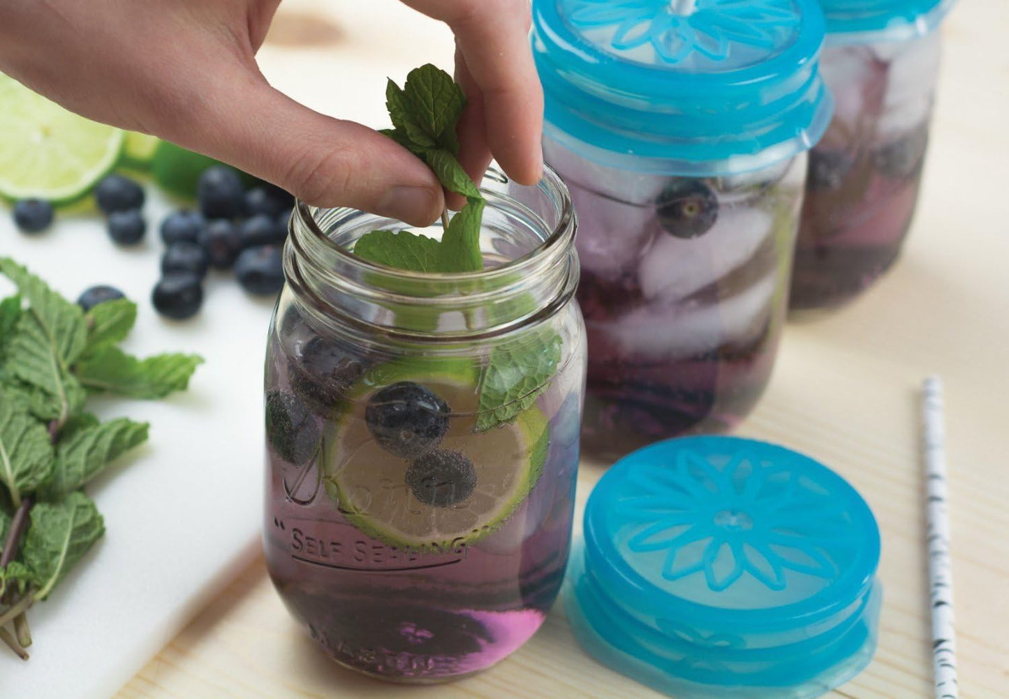 Blue Silicone Mason Jar Sipping Lid Cap for Standard Size Jars - 3.5 Inches - 1 Lid