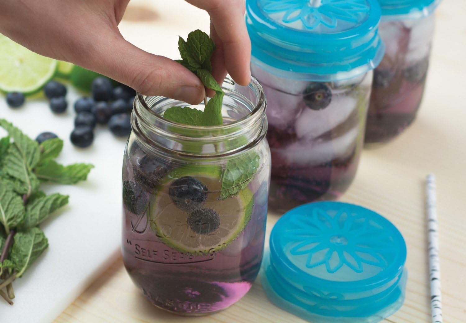 Blue Silicone Mason Jar Sipping Lid Cap for Standard Size Jars - 3.5 Inches - 1 Lid