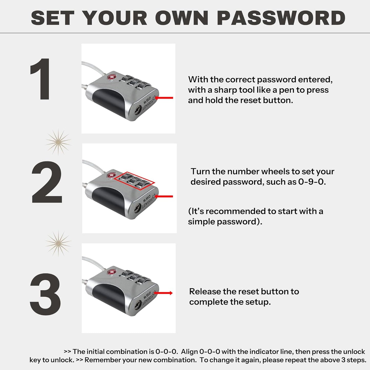 Blue TSA Approved Small Combo Lock for Luggage, Travel Padlock with Cable - TSA 007 Lock for Suitcase, Gym, Cabinet - Secure Zipper Locks for Travel - WildKart