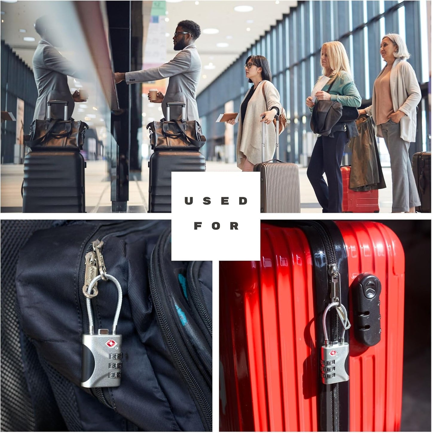 Blue TSA Approved Small Combo Lock for Luggage, Travel Padlock with Cable - TSA 007 Lock for Suitcase, Gym, Cabinet - Secure Zipper Locks for Travel - WildKart