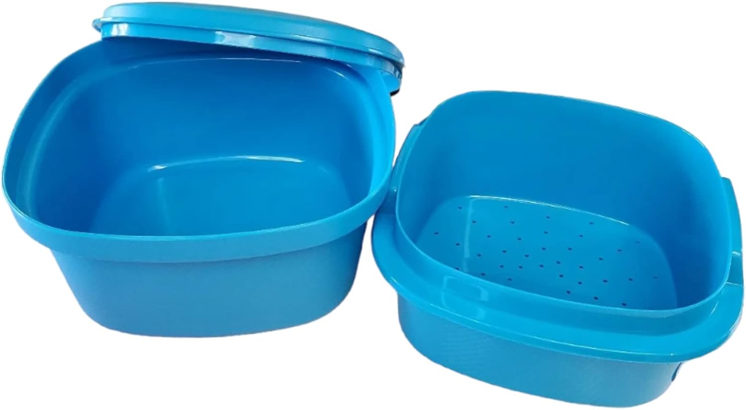 Blue Tupperware Multi Server: 3-Piece Microwave Steamer and Veggie Cooker, 3 Qt.