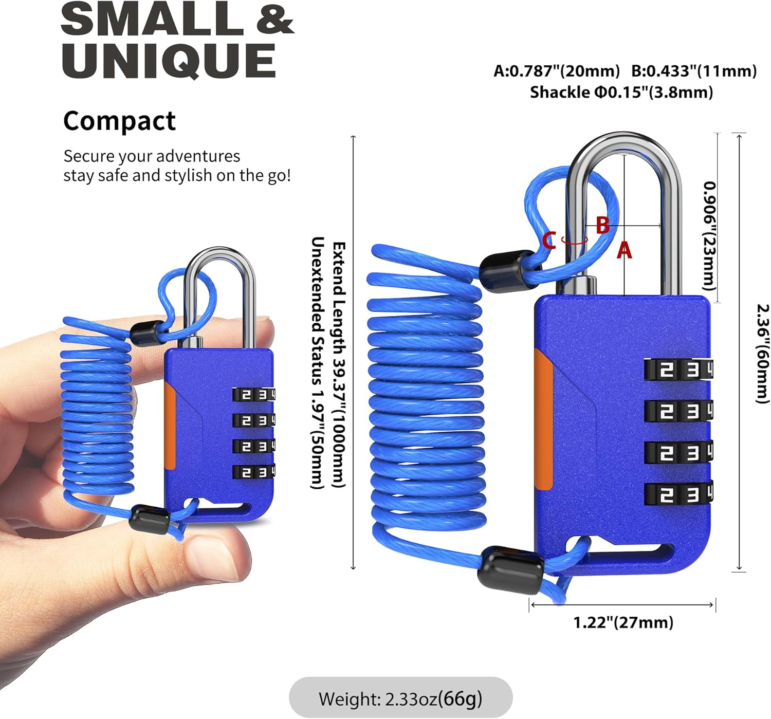 Blue UP Security Retractable Cable Lock: Compact Helmet & Bike Lock with Theft Protection - Convenient Combo Bike Lock