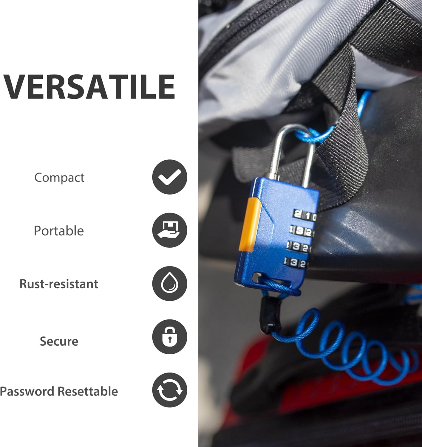 Blue UP Security Retractable Cable Lock: Compact Helmet & Bike Lock with Theft Protection - Convenient Combo Bike Lock