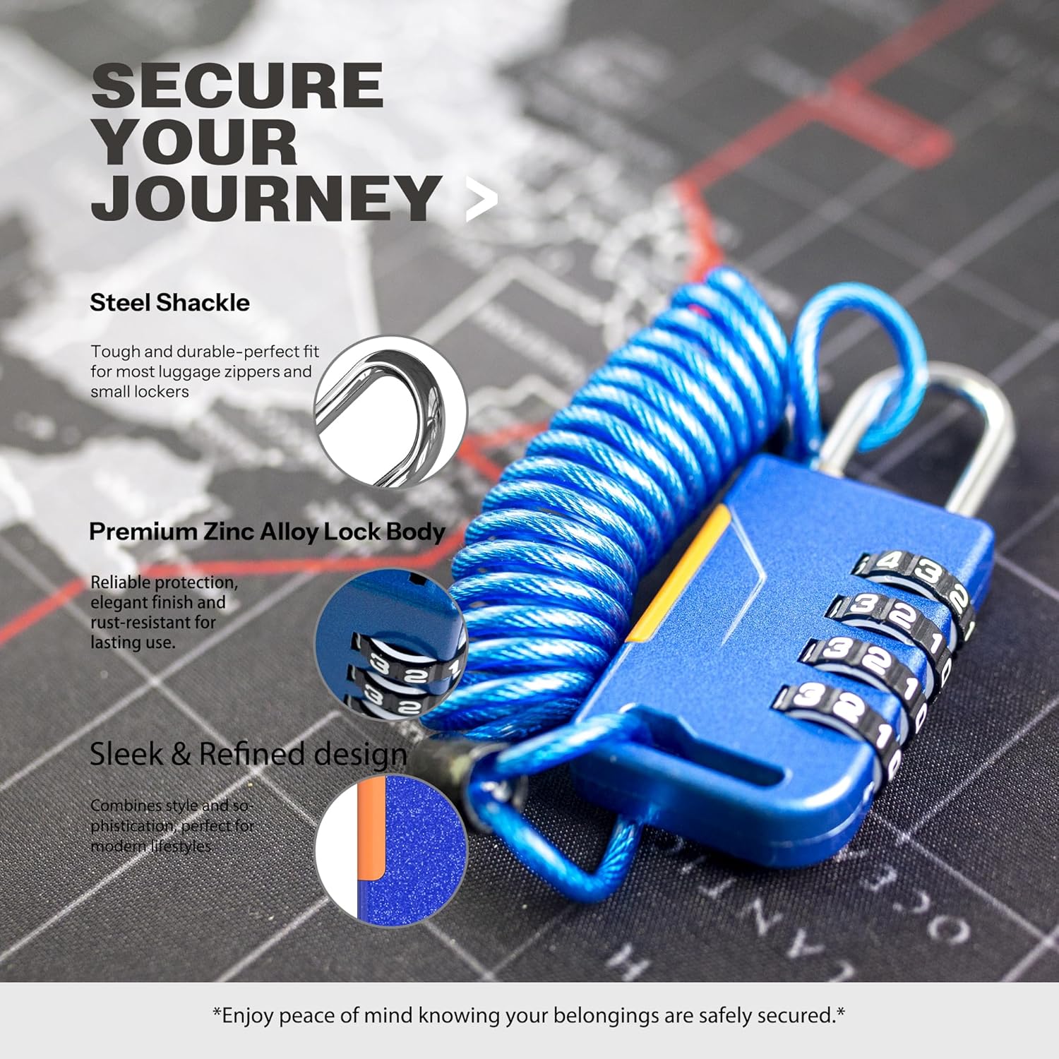 Blue UP Security Retractable Cable Lock: Compact Helmet & Bike Lock with Theft Protection - Convenient Combo Bike Lock