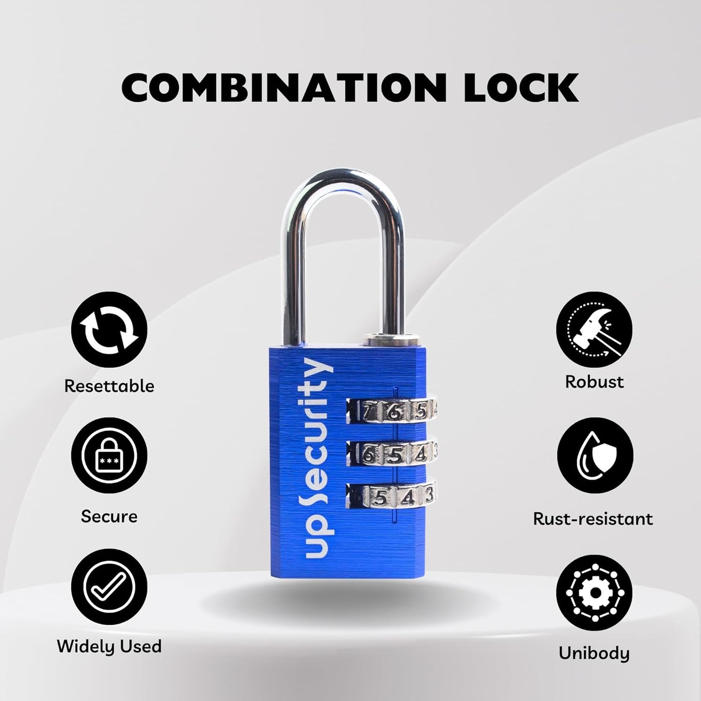 Blue Waterproof 3 Digit Small Padlock with Resettable Password for Gym Locker/Luggage/Gate/Case/Toolbox. - WildKart