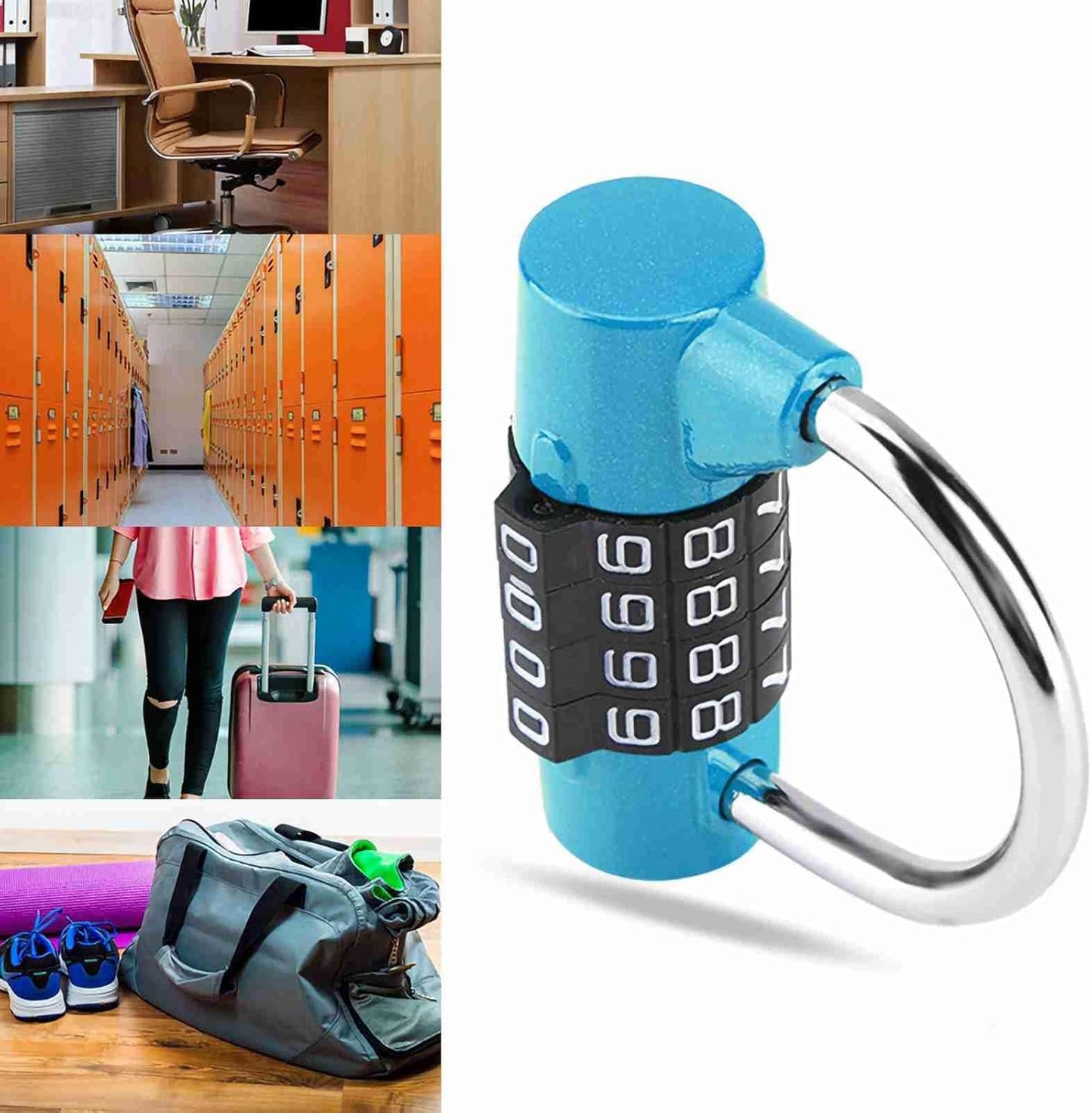 Blue WGFOIP 4 Digit Combination Lock with Big Numbers - Travel Luggage Padlock for Suitcase, Bags - Secure Code Lock
