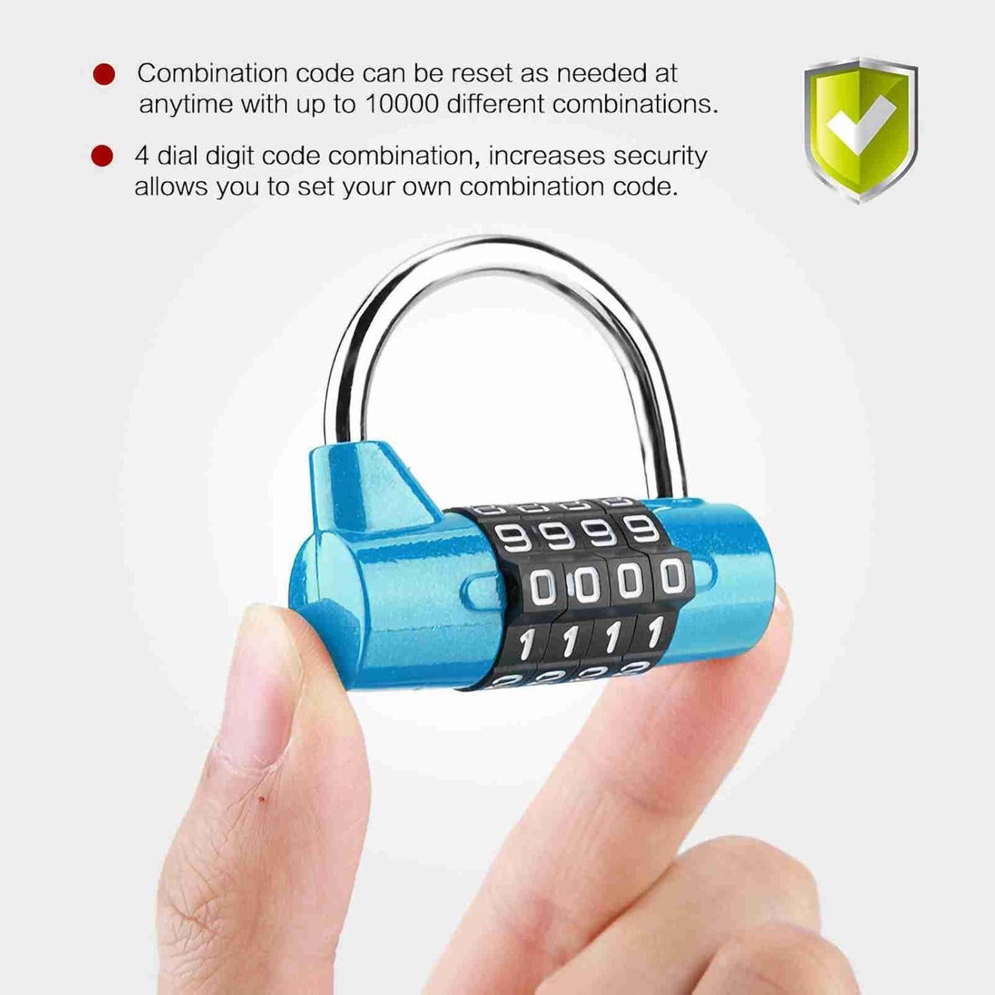 Blue WGFOIP 4 Digit Combination Lock with Big Numbers - Travel Luggage Padlock for Suitcase, Bags - Secure Code Lock