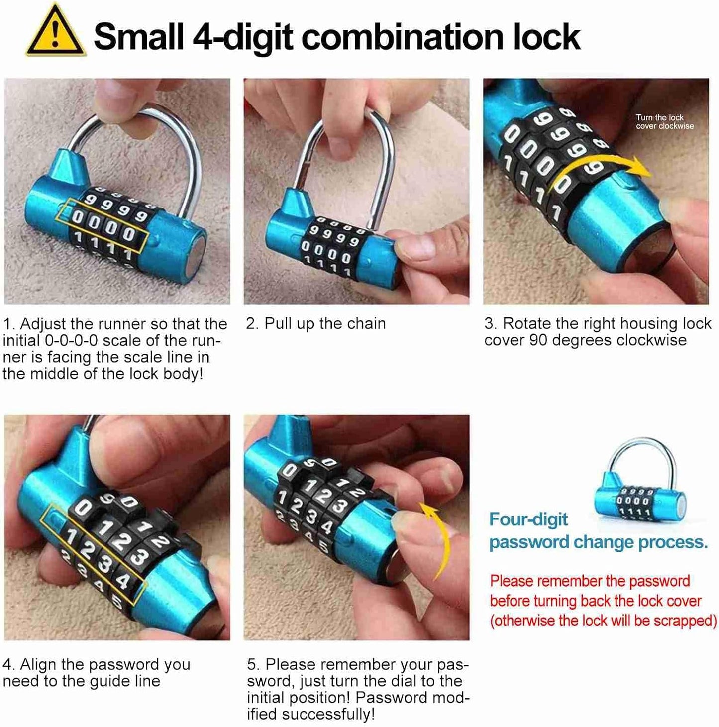 Blue WGFOIP 4 Digit Combination Lock with Big Numbers - Travel Luggage Padlock for Suitcase, Bags - Secure Code Lock