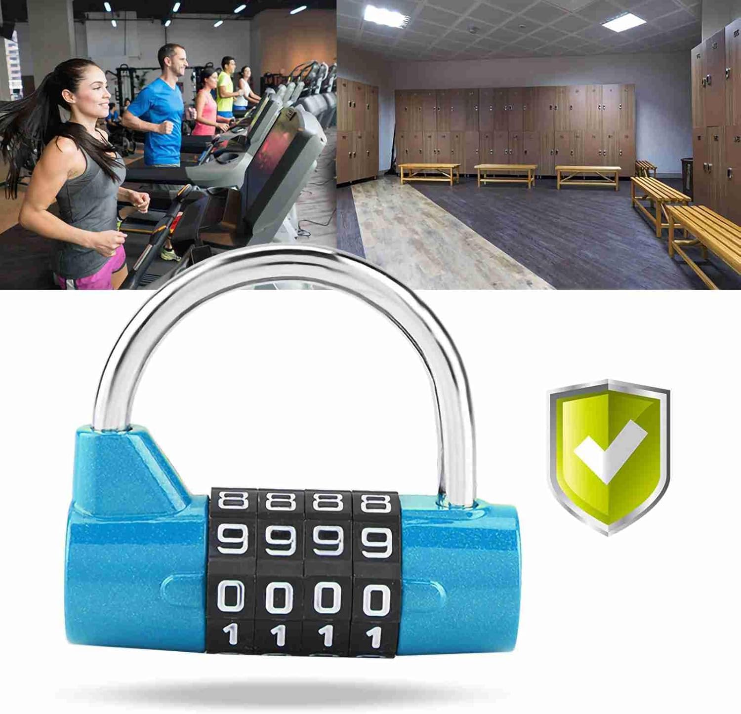 Blue WGFOIP 4 Digit Combination Lock with Big Numbers - Travel Luggage Padlock for Suitcase, Bags - Secure Code Lock
