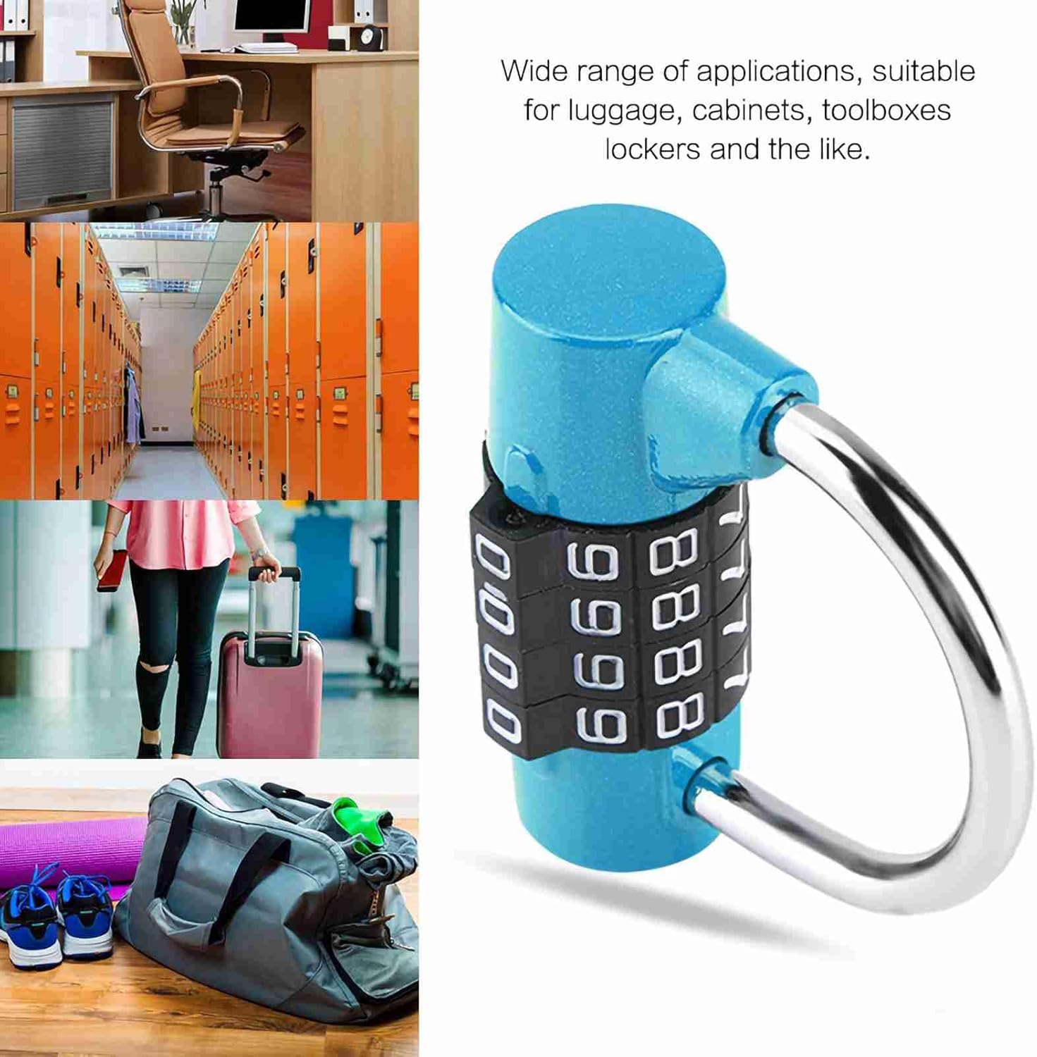 Blue WGFOIP 4 Digit Combination Lock with Big Numbers - Travel Luggage Padlock for Suitcase, Bags - Secure Code Lock