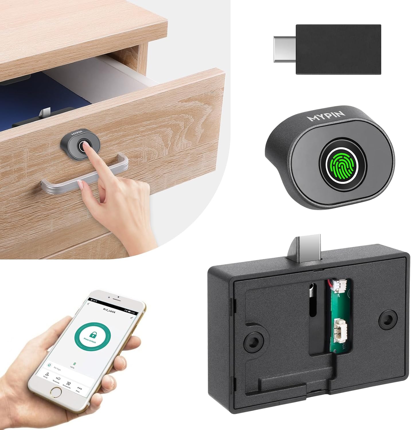 Bluetooth Fingerprint Cabinet Lock - Smart Biometric Keyless Wardrobe Safety Lock for DIY Wooden Furniture - Alloy Steel