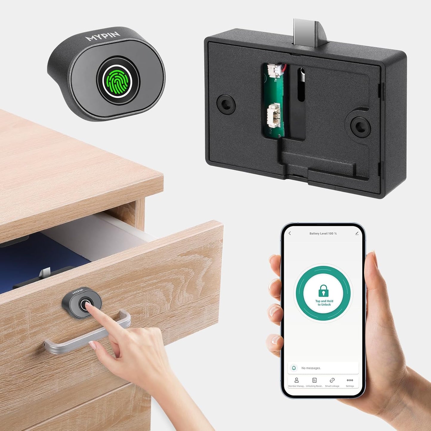 Bluetooth Fingerprint Cabinet Lock - Smart Biometric Keyless Wardrobe Safety Lock for DIY Wooden Furniture - Alloy Steel