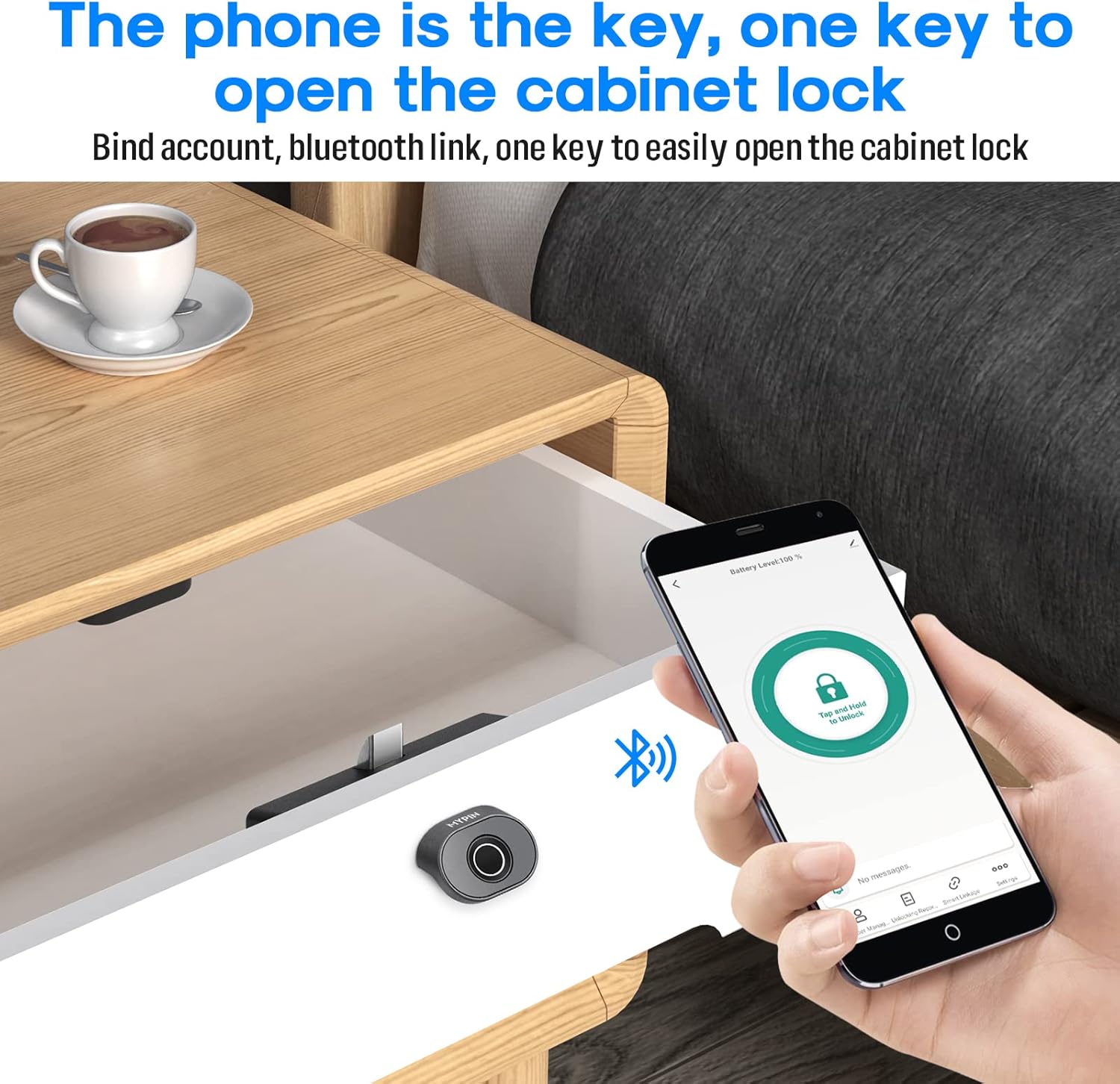 Bluetooth Fingerprint Cabinet Lock - Smart Biometric Keyless Wardrobe Safety Lock for DIY Wooden Furniture - Alloy Steel