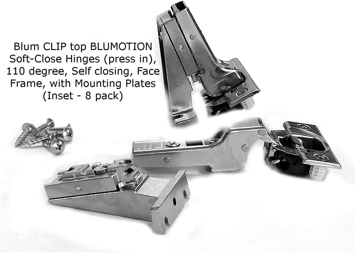 Blum CLIP top BLUMOTION Soft-Close Hinges, 110°, Self-Closing, Face Frame with Mounting Plates - Inset (8-Pack)