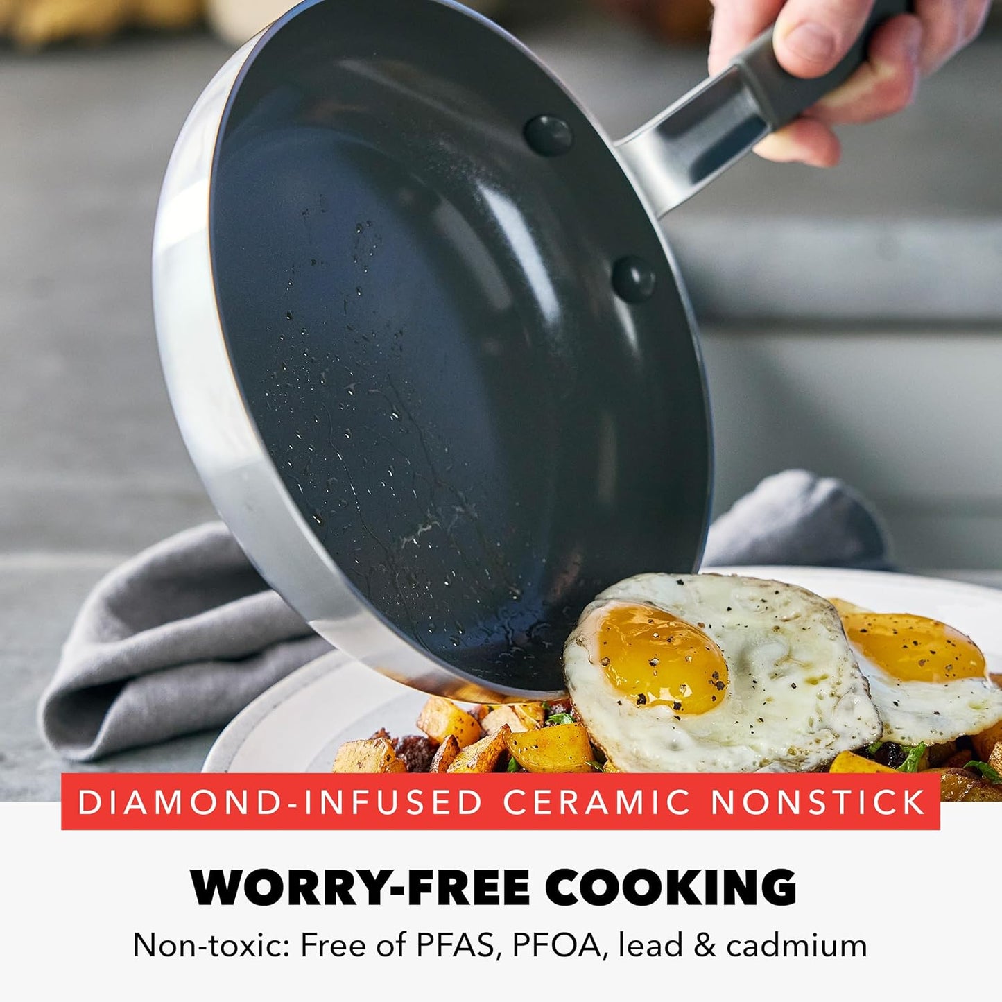 Bobby Flay GreenPan 12” Frying Pan Skillet with Glass Lid - Stainless Steel, Nonstick, Induction Safe