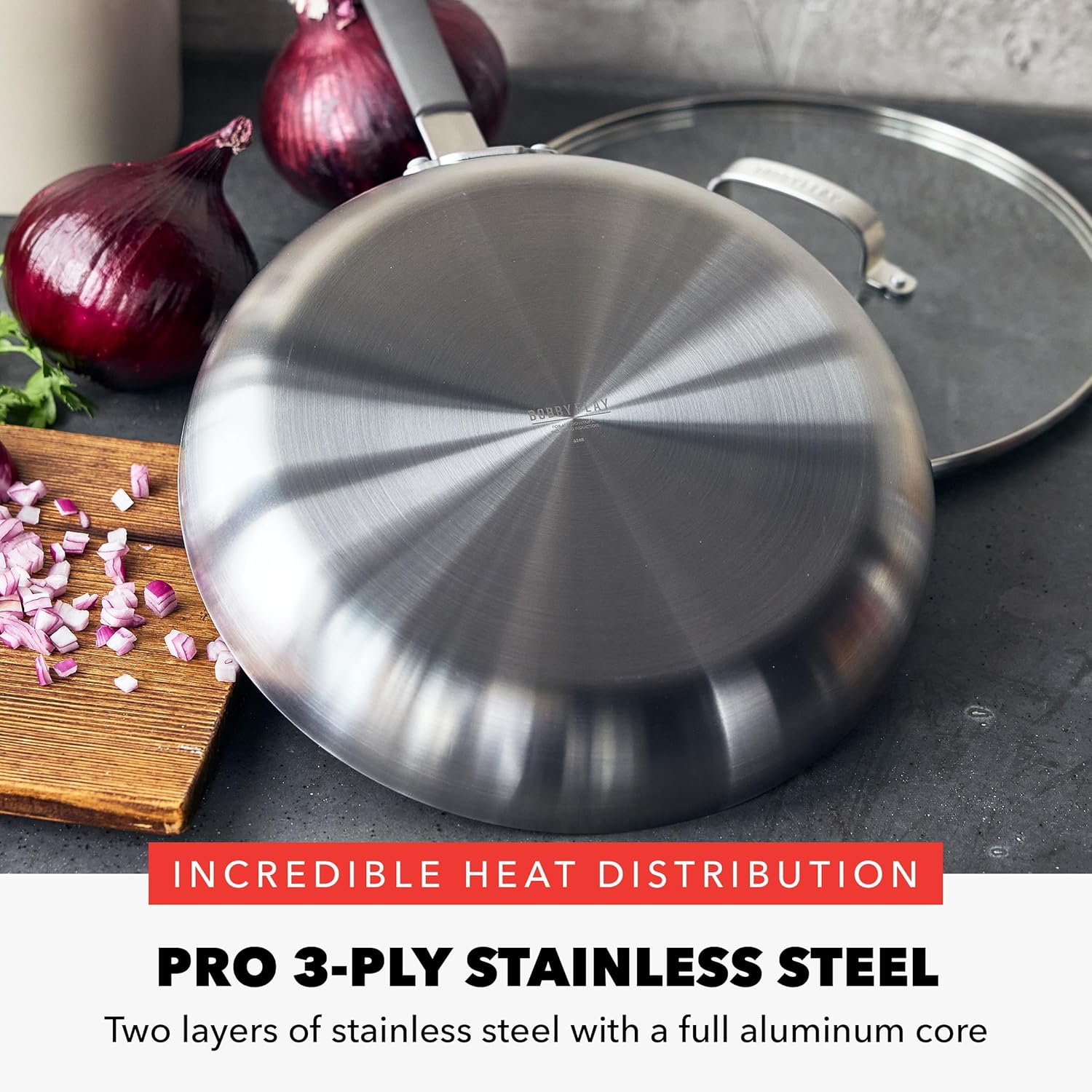 Bobby Flay GreenPan 12” Frying Pan Skillet with Glass Lid - Stainless Steel, Nonstick, Induction Safe