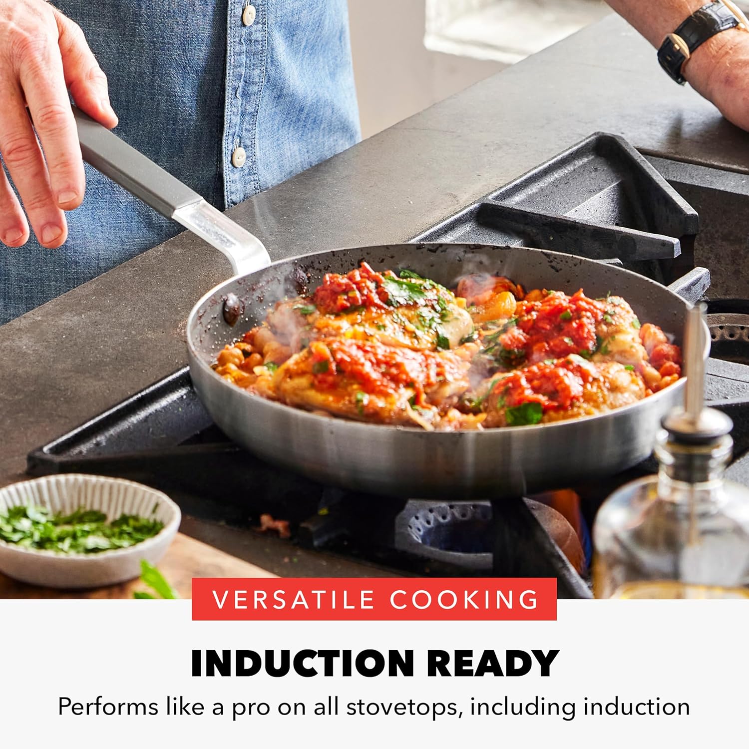 Bobby Flay GreenPan 12” Frying Pan Skillet with Glass Lid - Stainless Steel, Nonstick, Induction Safe