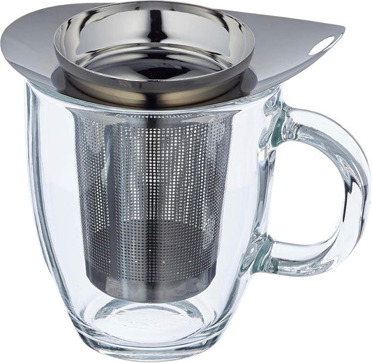 Bodum K11239-16 New Yo-Yo Glass Tea Strainer Set, 12 oz, Chrome - Premium Quality Teapot with Infuser