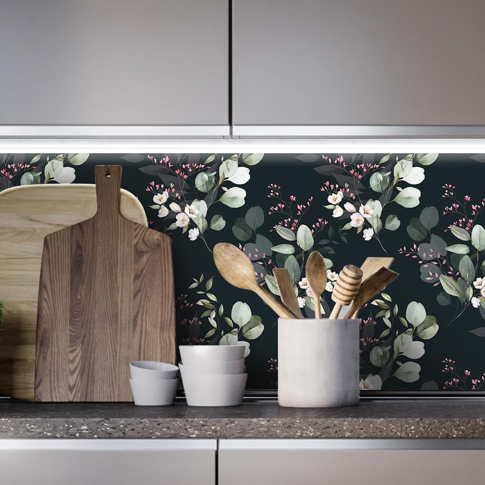 Bohemian Eucalyptus Peel and Stick Wallpaper - Removable Floral Contact Paper for Bedroom and Living Room - Waterproof DIY Decorative Vinyl Adhesive Wallpaper - 17.71" X 236.2