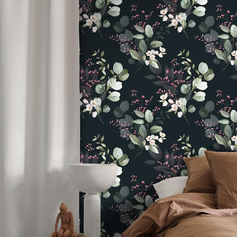 Bohemian Eucalyptus Peel and Stick Wallpaper - Removable Floral Contact Paper for Bedroom and Living Room - Waterproof DIY Decorative Vinyl Adhesive Wallpaper - 17.71" X 236.2