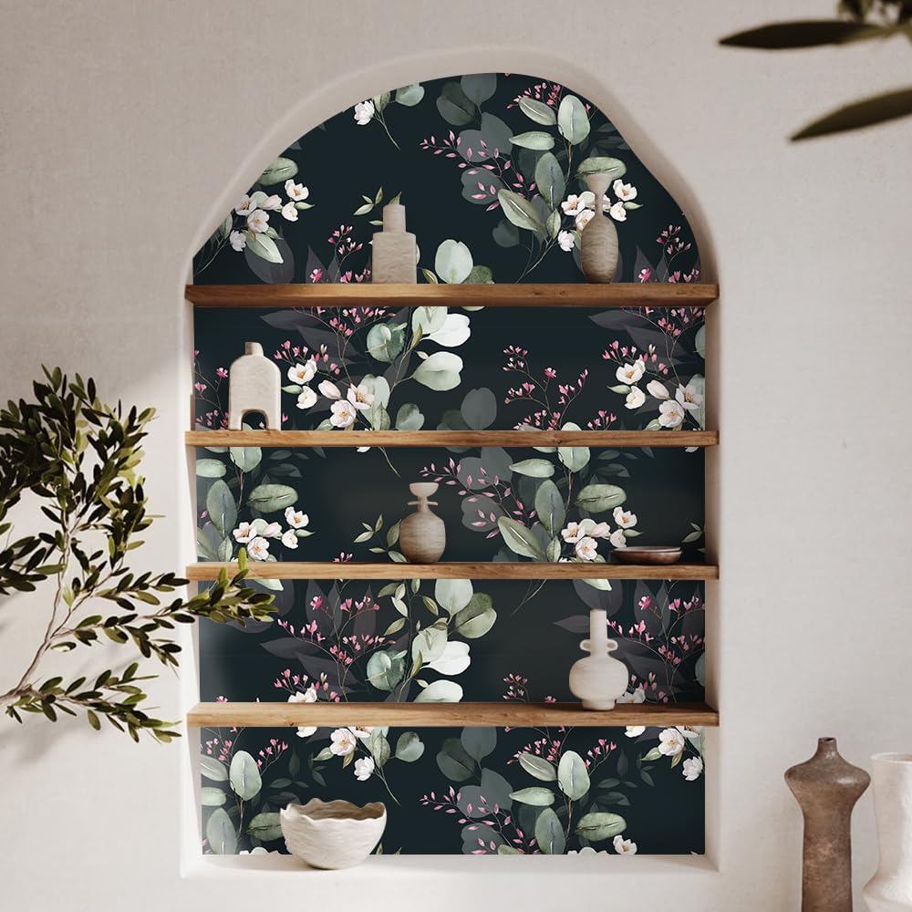Bohemian Eucalyptus Peel and Stick Wallpaper - Removable Floral Contact Paper for Bedroom and Living Room - Waterproof DIY Decorative Vinyl Adhesive Wallpaper - 17.71" X 236.2