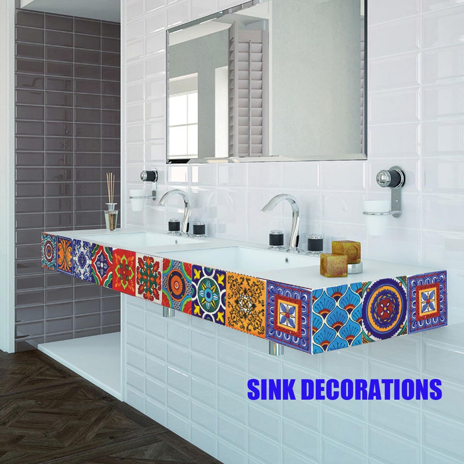 Bohemian Style 24Pcs Tile Stickers 7.87x7.87 Inch Peel and Stick DIY Wall Decals for Kitchen Bathroom Backsplash - Tile Wallpaper for Furniture Staircase