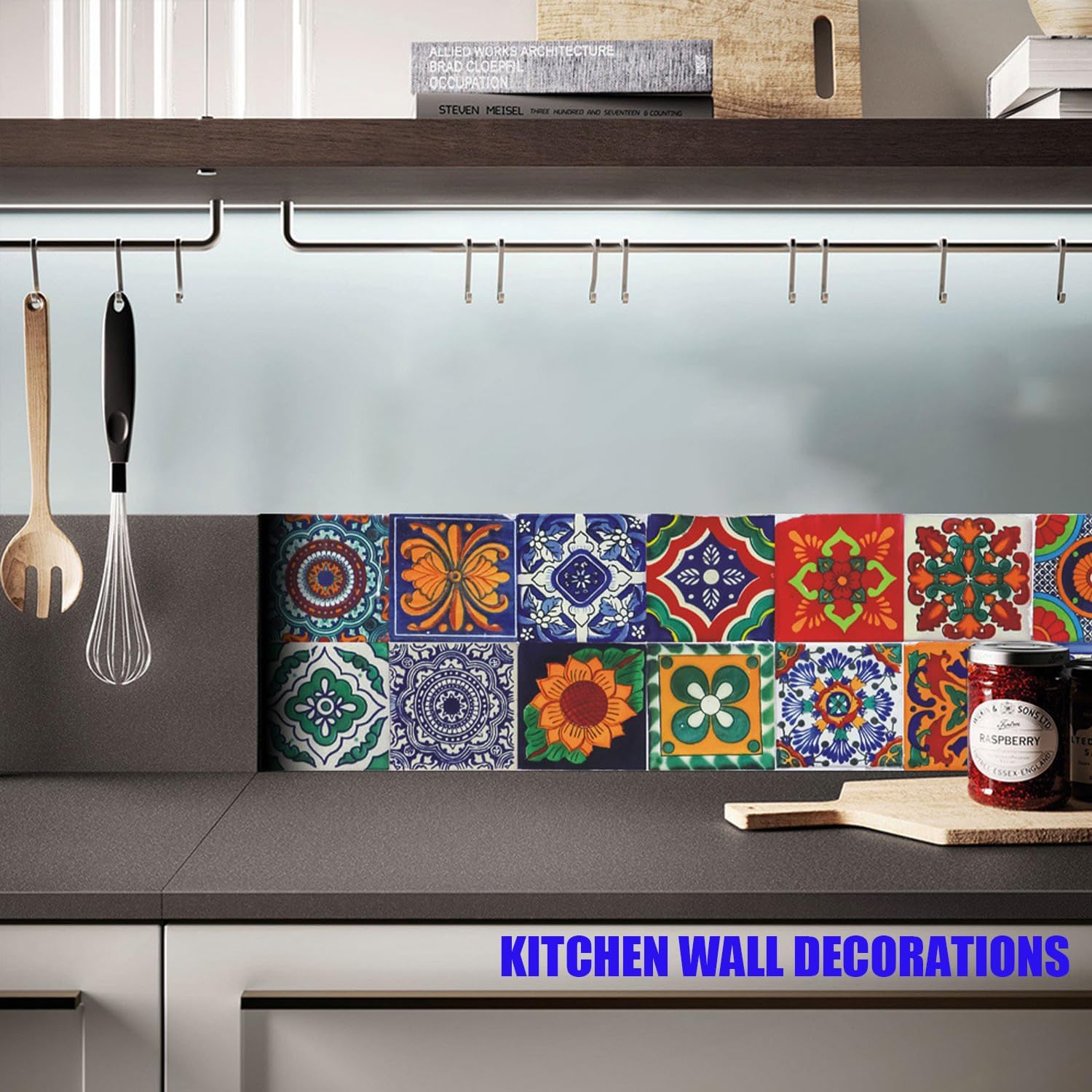 Bohemian Style 24Pcs Tile Stickers 7.87x7.87 Inch Peel and Stick DIY Wall Decals for Kitchen Bathroom Backsplash - Tile Wallpaper for Furniture Staircase