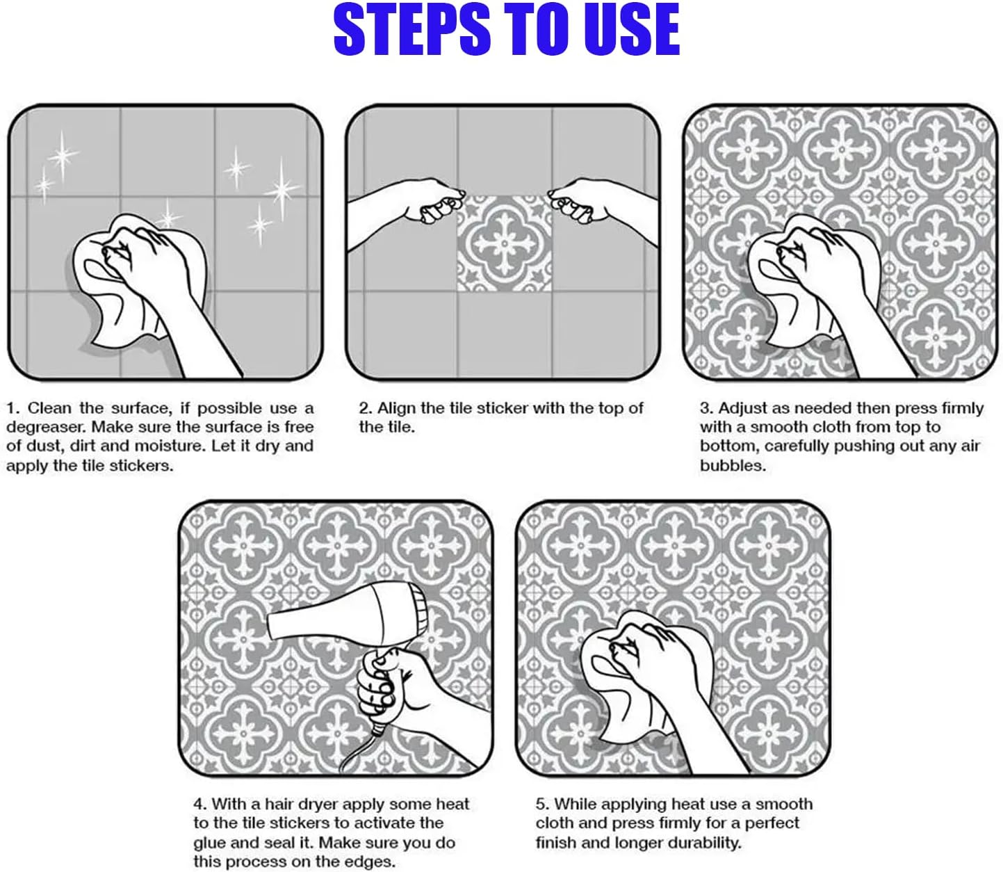 Bohemian Style 24Pcs Tile Stickers 7.87x7.87 Inch Peel and Stick DIY Wall Decals for Kitchen Bathroom Backsplash - Tile Wallpaper for Furniture Staircase