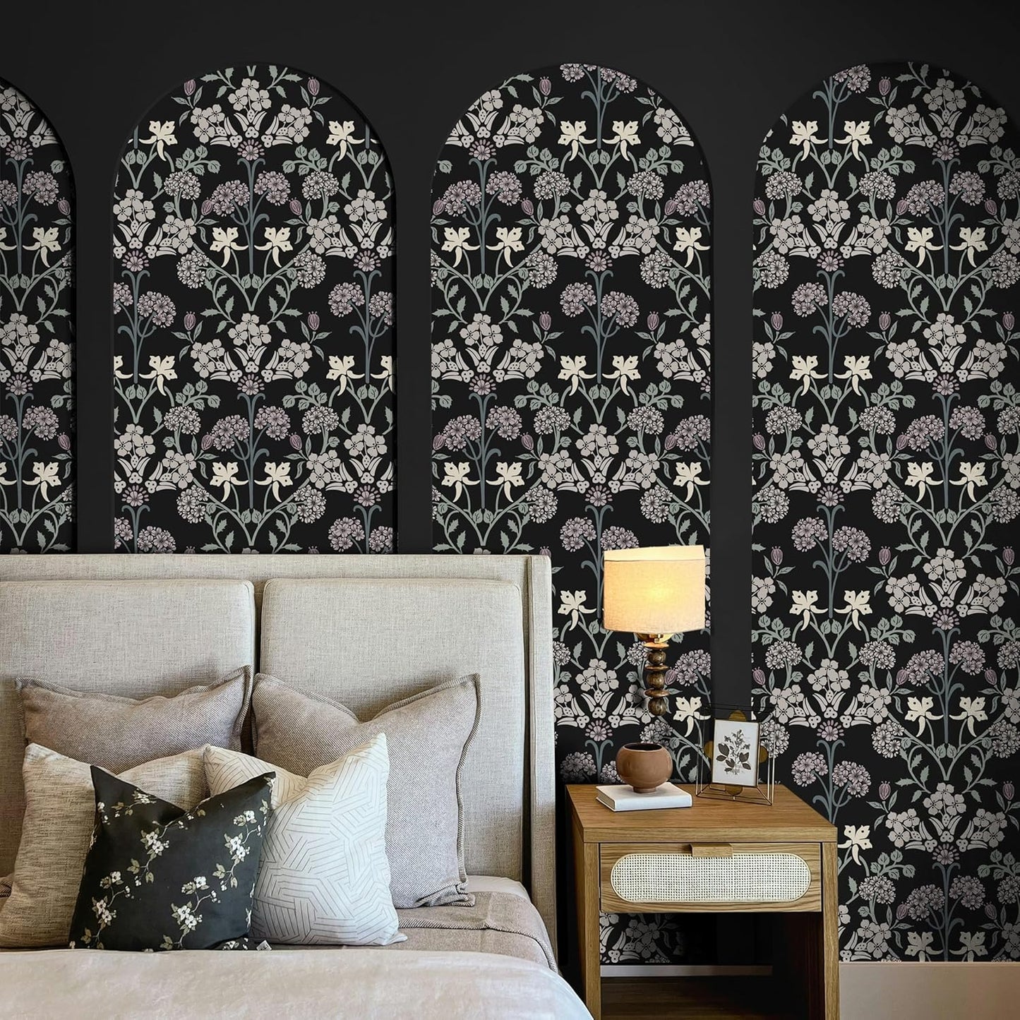 Boho Black and Pink Floral Peel and Stick Wallpaper - Self Adhesive Removable Vinyl Rolls - 16.1''X78.7