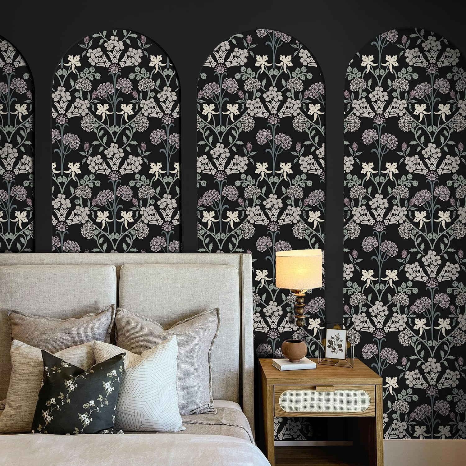 Boho Black and Pink Floral Peel and Stick Wallpaper - Self Adhesive Removable Vinyl Rolls - 16.1''X78.7