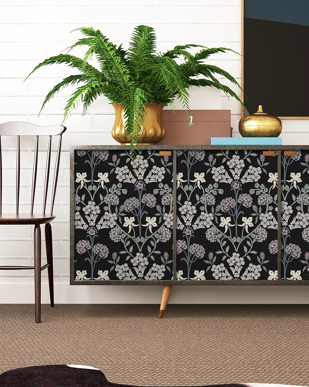 Boho Black and Pink Floral Peel and Stick Wallpaper - Self Adhesive Removable Vinyl Rolls - 16.1''X78.7