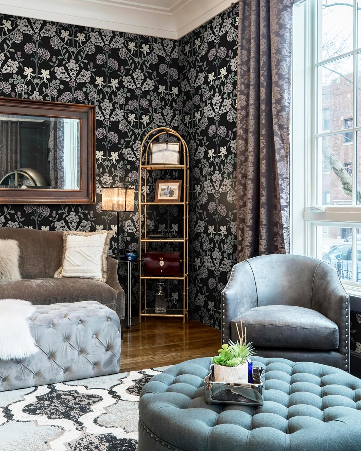 Boho Black and Pink Floral Peel and Stick Wallpaper - Self Adhesive Removable Vinyl Rolls - 16.1''X78.7