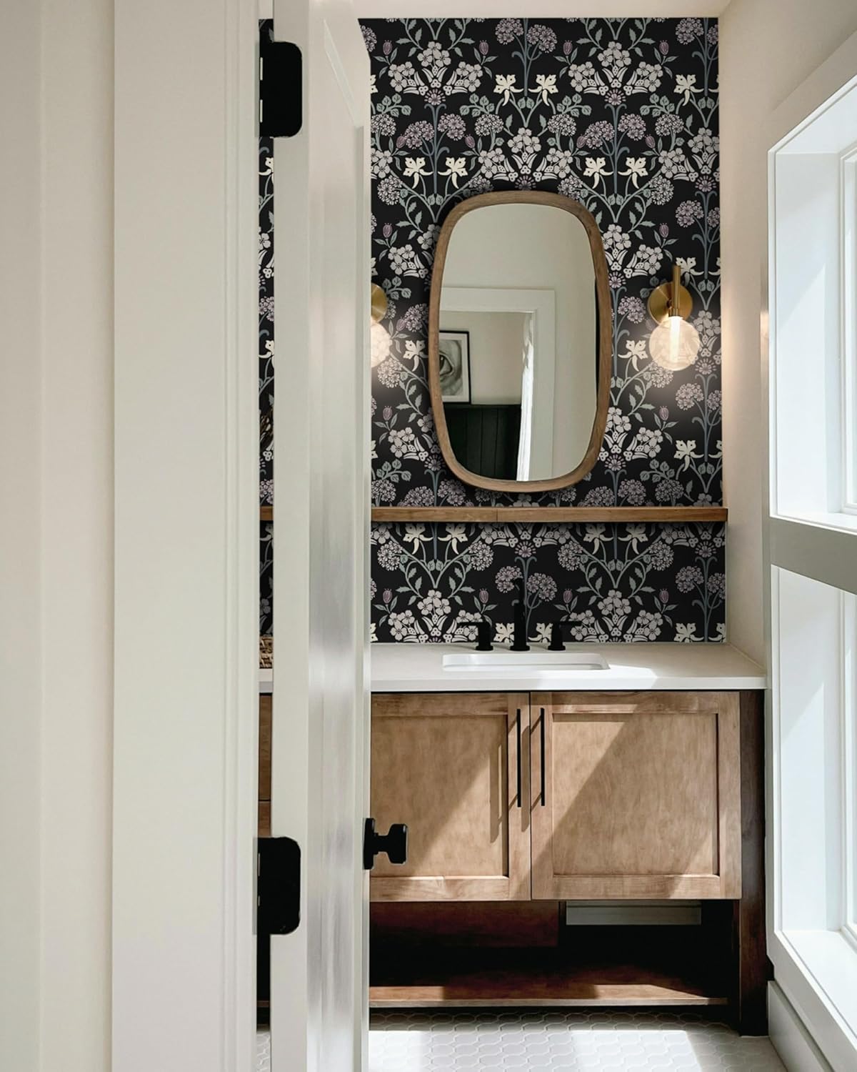 Boho Black and Pink Floral Peel and Stick Wallpaper - Self Adhesive Removable Vinyl Rolls - 16.1''X78.7